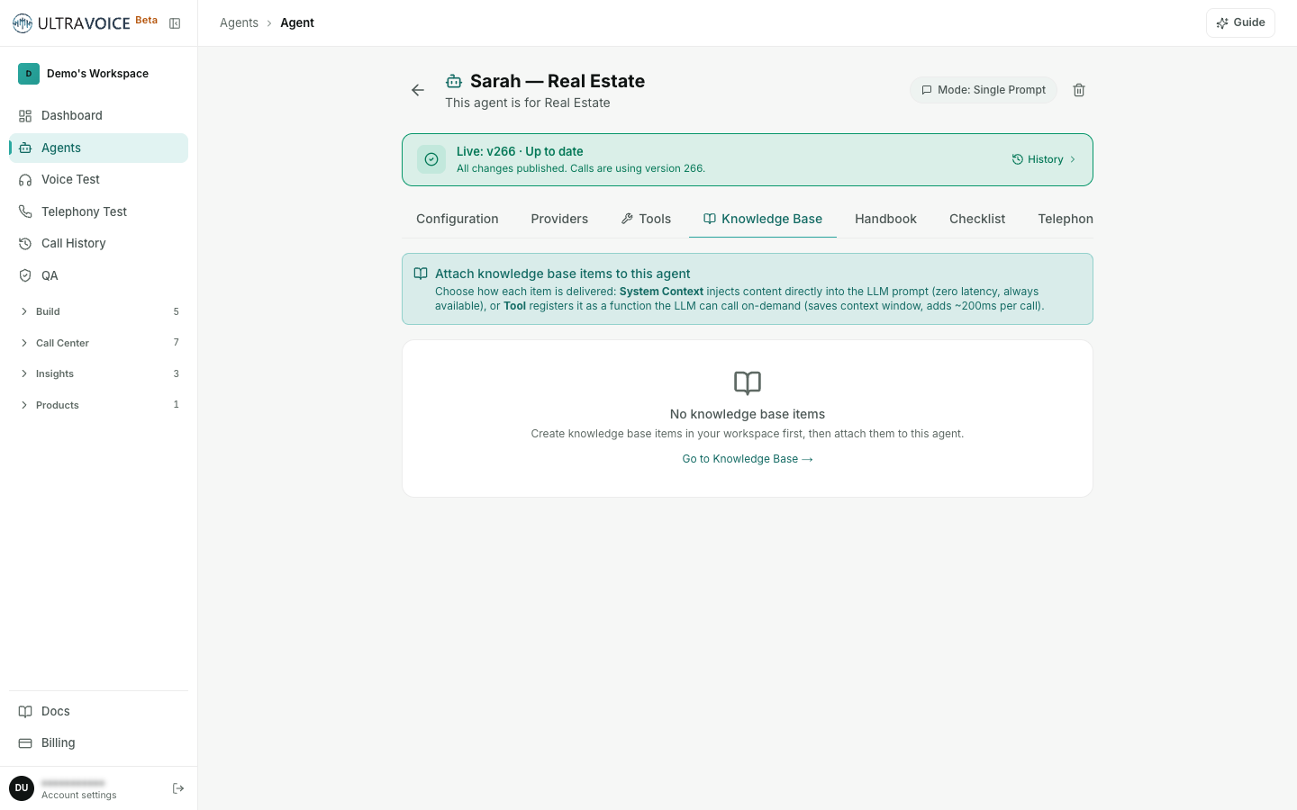 Agent Knowledge Base tab