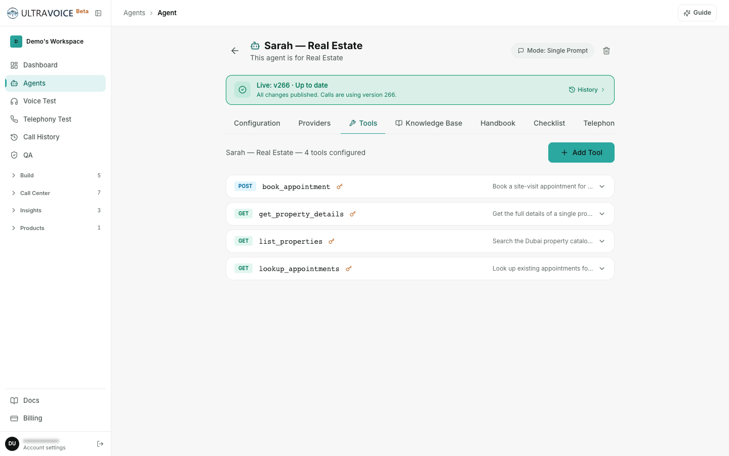 Agent Tools tab