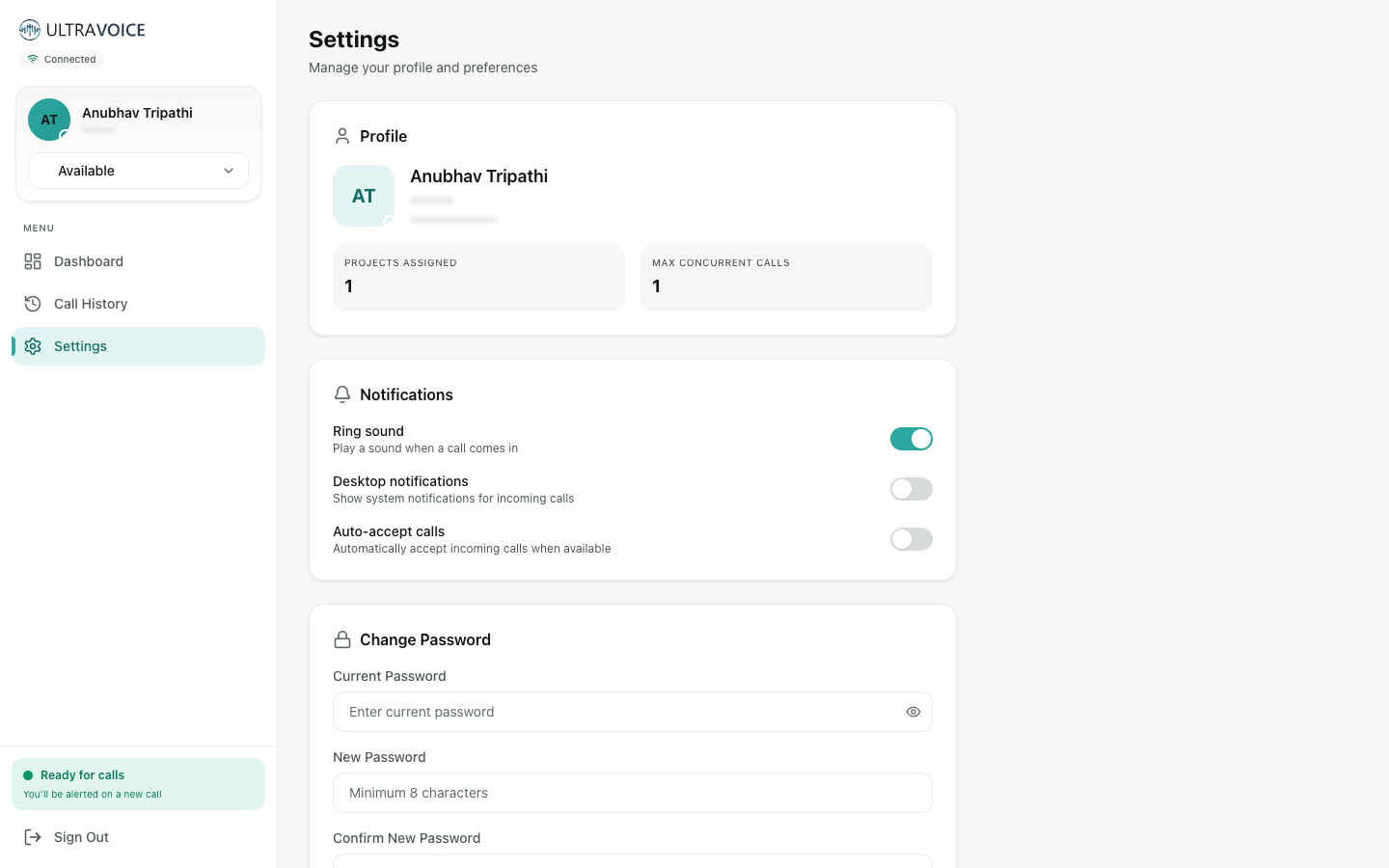 Agent portal — settings