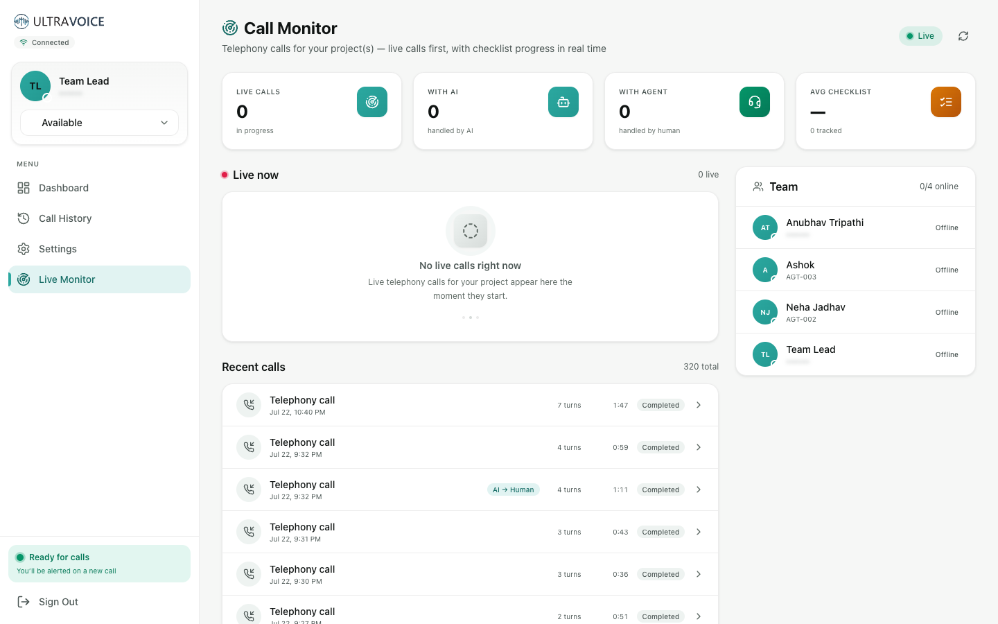 Team leader — live monitor