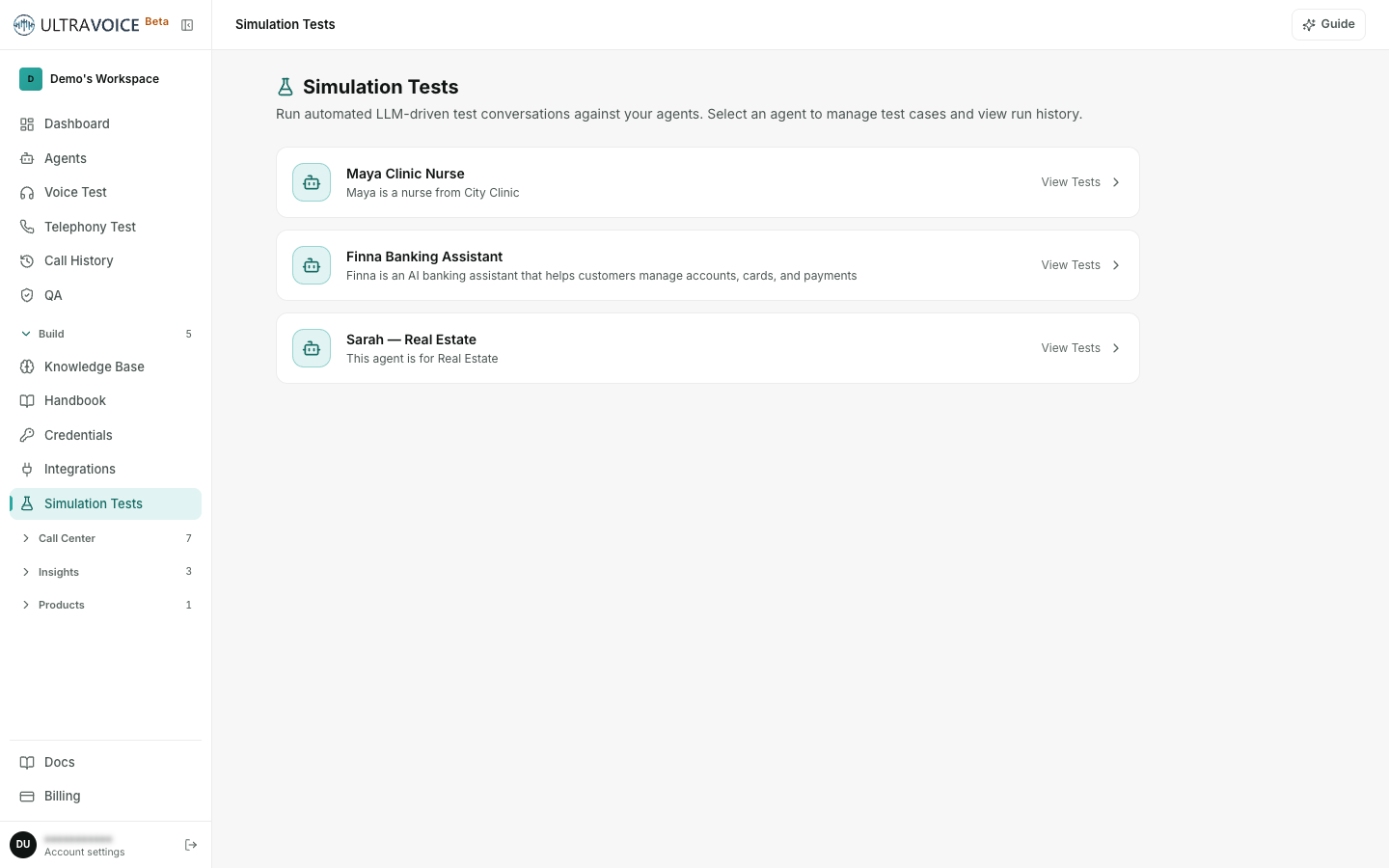The Simulation Tests page