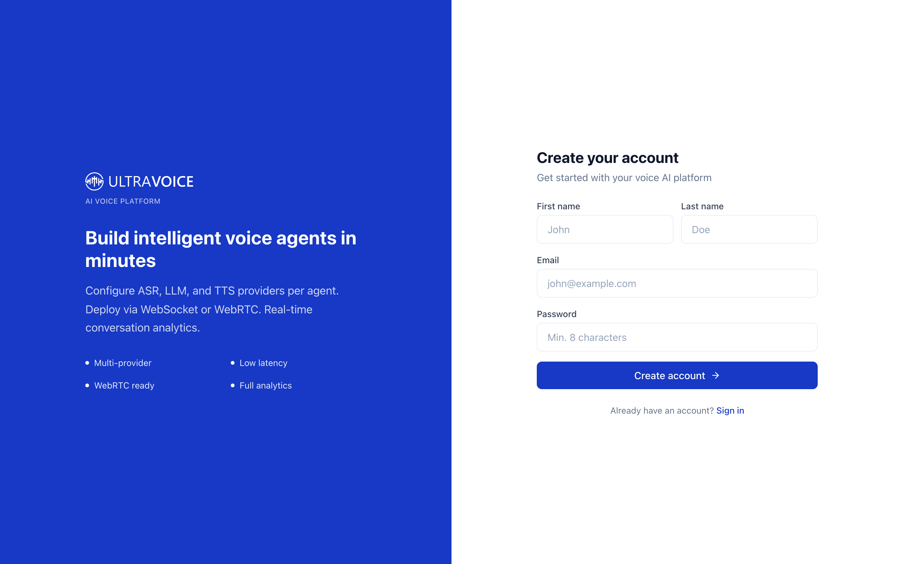 Create your account screen