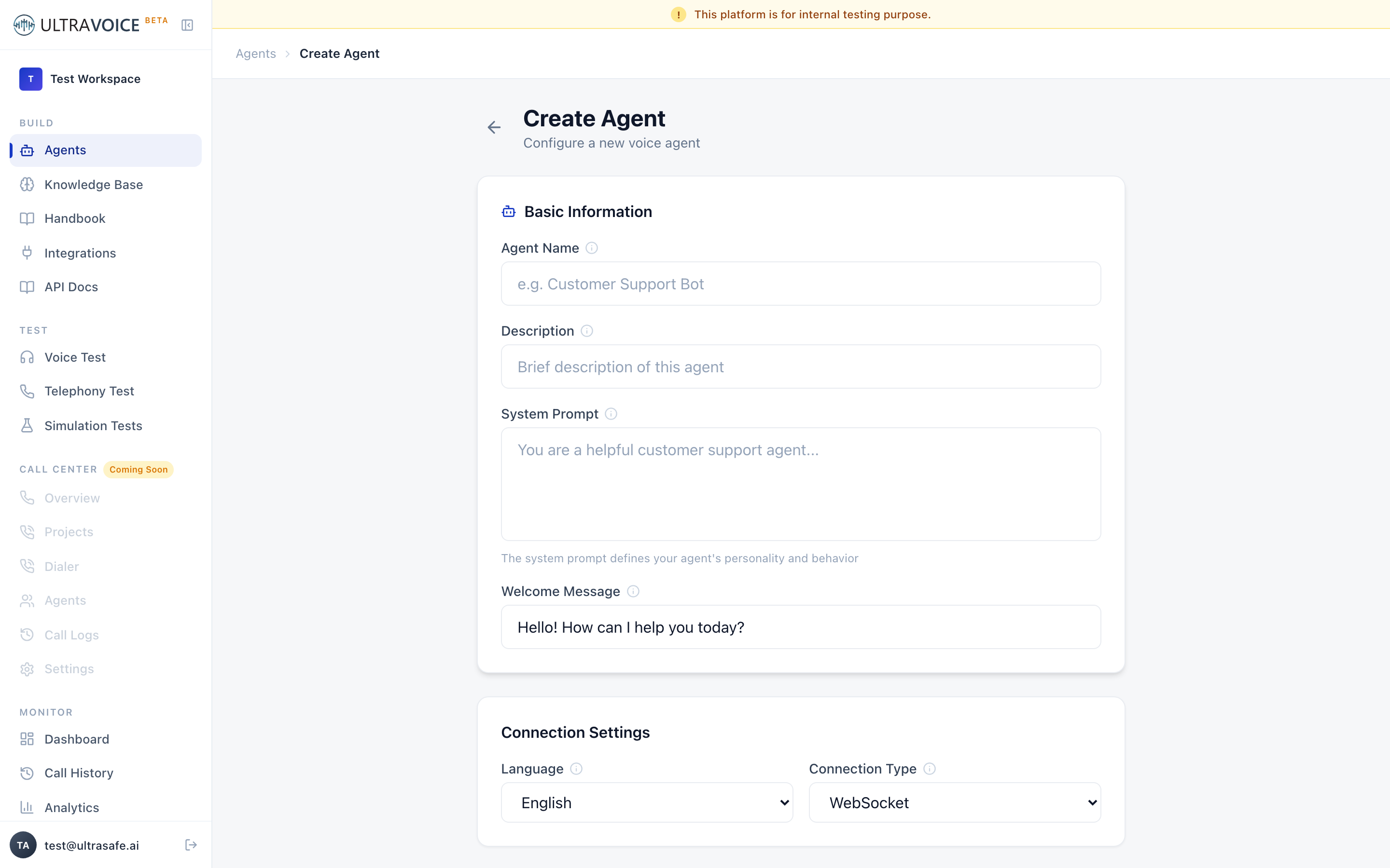 Create agent form