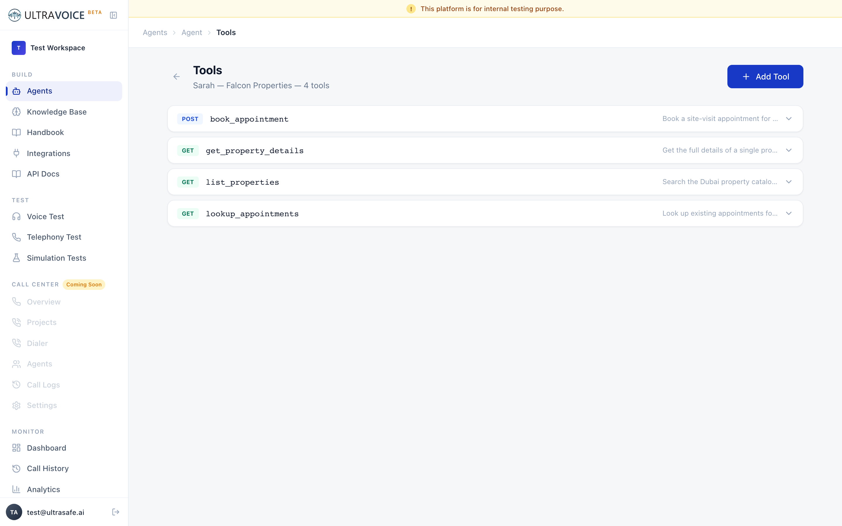 Agent tools page