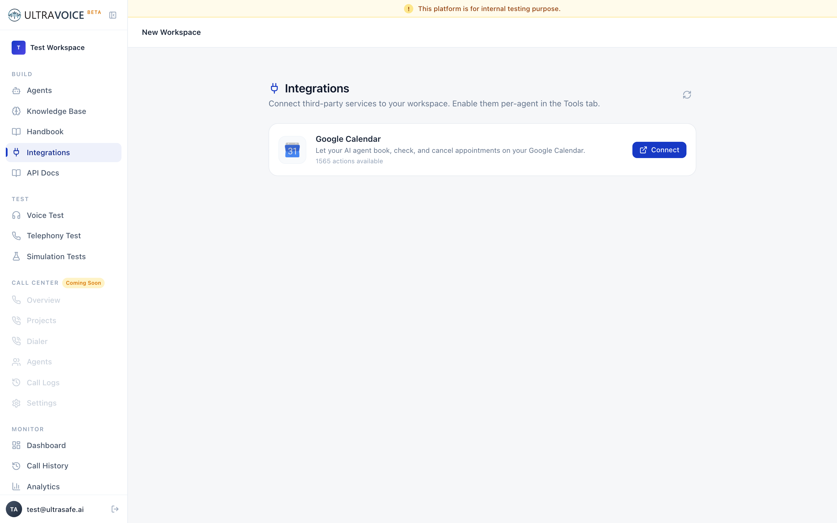 Integrations page