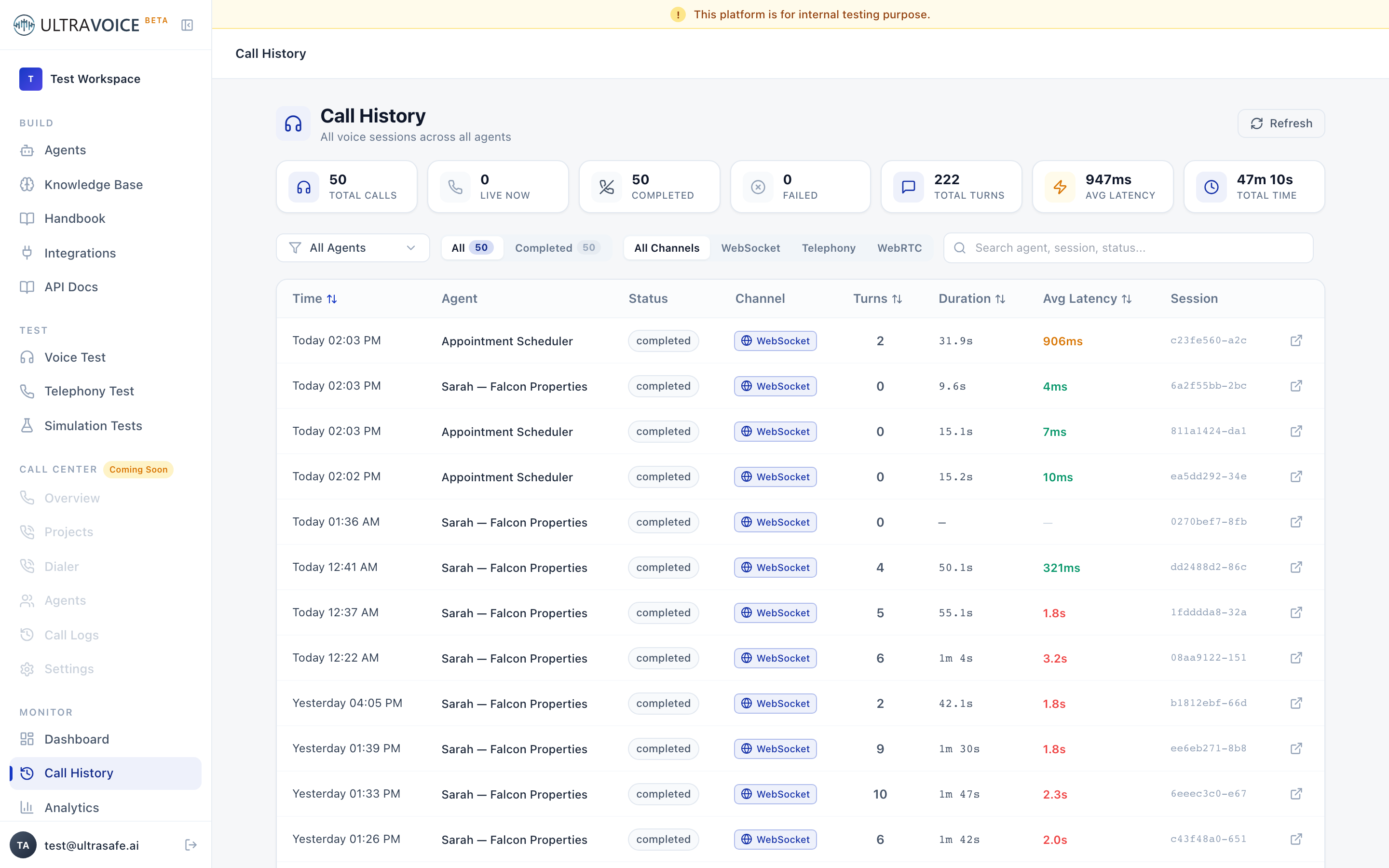 Call History page